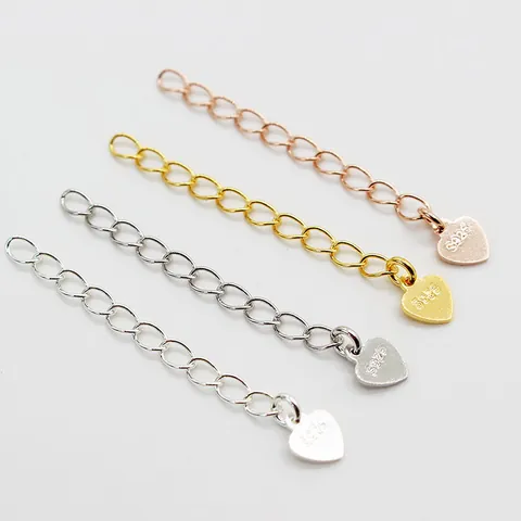 925 Sterling Silver Extender Chain For Necklace Bracelet DIY Jewelry Making Heart Water Drop Tag Extension Link Connector
