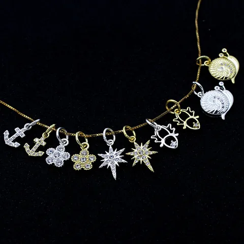Pendente in Argento Sterling 925 Con Zirconia Micro-Pave Solo Ciondolo Senza Catena DIY Ancora Stella Fiore Chiocciola Cervo Ciondolo Per Donna Gioielli