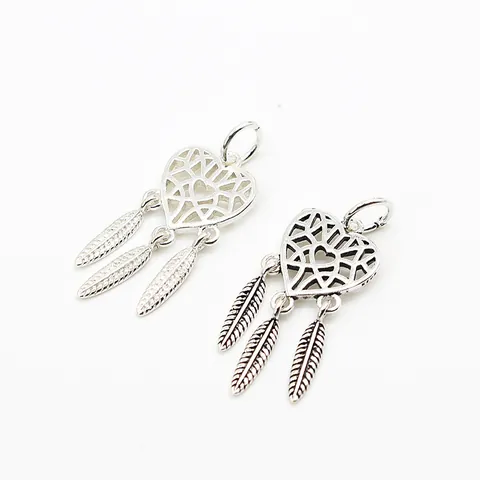 925 Sterling Silver Heart Dreamcatcher Pendant With Feather Tassels For DIY Jewelry Making Bohemian Charm Finding