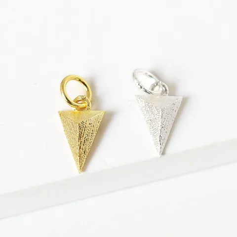925 Sterling Silver Frosted Pyramid Triangle Pendant DIY Jewelry Making Gold Silver Minimalist Geometric Jewelry Charm