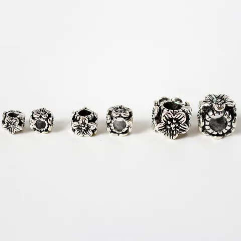 S925 Sterling Silver Retro Flower Square Spacer Beads Vintage Oxidized Floral Loose Beads For DIY Jewelry Making Necklaces
