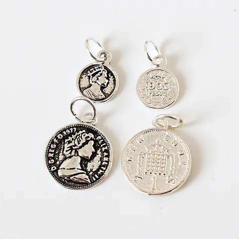 S925 Sterling Silver Queen Elizabeth II Coin Pendant Retro Portrait Medal Charm For DIY Jewelry Making Necklaces Bracelets Findings