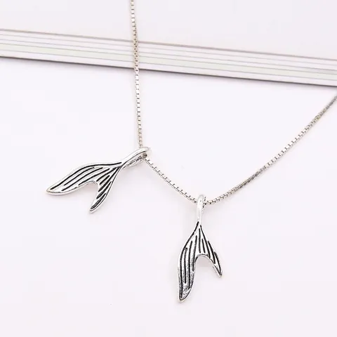 925 Sterling Silver Fish Tail Pendant Antique Mermaid Tail Charms For DIY Jewelry Making Necklace Component Pendant Only Without Chain