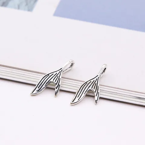 925 Sterling Silver Fish Tail Pendant Antique Mermaid Tail Charms For DIY Jewelry Making Necklace Component Pendant Only Without Chain