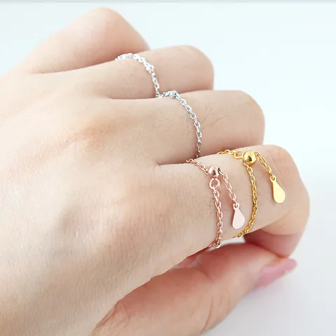 S925 Sterling Zilver Verstelbare Kettingring Minimalistische Kwastjesring Hart Waterdruppel Hanger Vingersieraden Voor Dames
