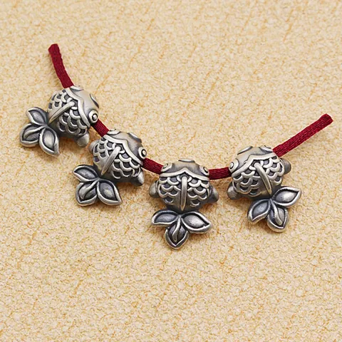 999 Sterlingsilber Goldfisch Karpfen Perlen Für Die Schmuckherstellung 3D Hartsilber Glücksfisch Zwischenperlen Antik Vintage DIY Charms