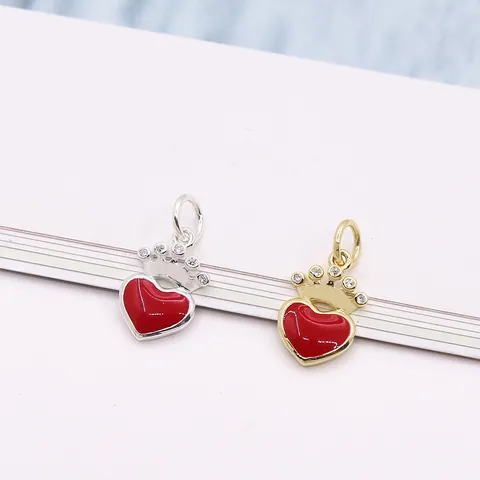 Pendentif Cœur Couronne en Argent Sterling 925 Émail Rouge Zirconia Charm pour DIY Collier Bracelet Pendentif Seul Sans Chaîne
