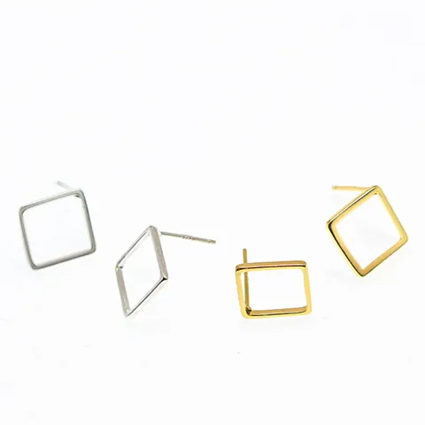 Pendientes de Botón Cuadrados Calados de Plata de Ley 925 Minimalistas Geométricos Pequeños Oro Plata Mujer Joyería Regalo