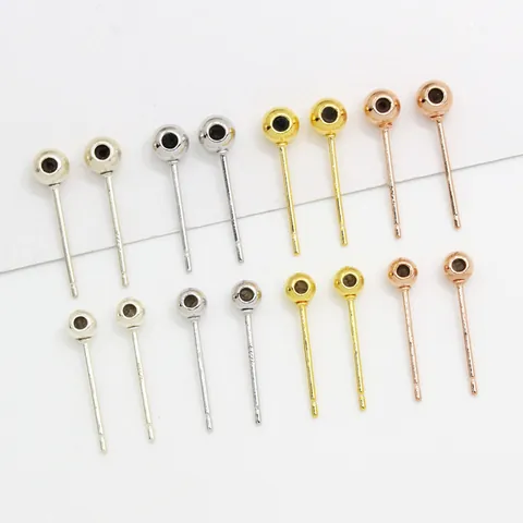 925 Sterling Silver Ball Head Earring Posts DIY Jewelry Making Findings Pin Components For Earrings Gold Rose Gold Plated