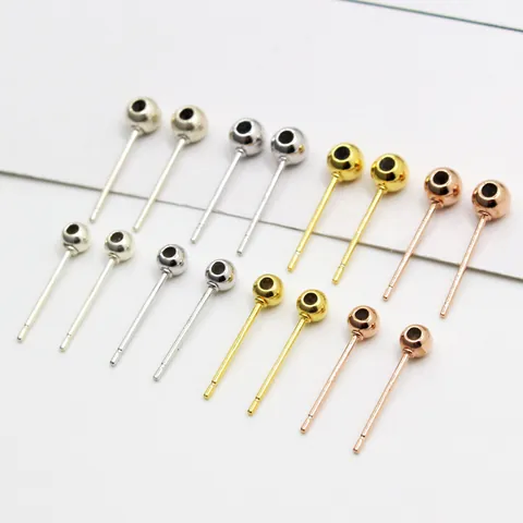 925 Sterling Silver Ball Head Earring Posts DIY Jewelry Making Findings Pin Components For Earrings Gold Rose Gold Plated
