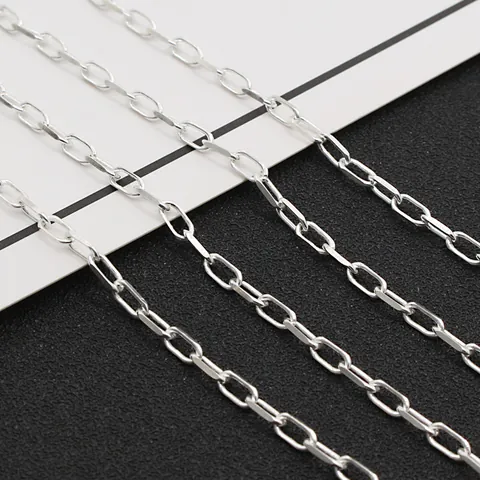 Chaîne Trombone en Argent Sterling 925 Accessoires de Création Bijoux DIY Chaîne à Maillons Rectangulaires pour Hommes Femmes