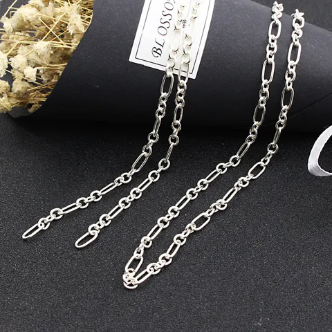 925 Sterling Silver Figaro Chain DIY Unfinished Jewelry Making Chain For Necklace Bracelet Unisex Hip Hop Punk Style Silver