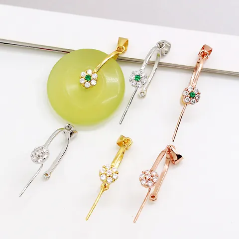 S925 Sterling Zilveren Zirkoon Bloem Hanger Oogje Sluiting Connector Voor DIY Sieraden Maken Jade Kristallen Hanger Houder