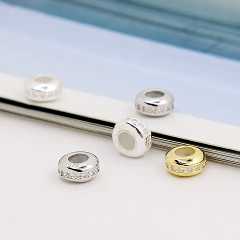 925 Sterling Silver Adjustable Silicone Stopper Bead With Micro Set Zircon Round DIY Jewelry Findings For Bracelet Necklace