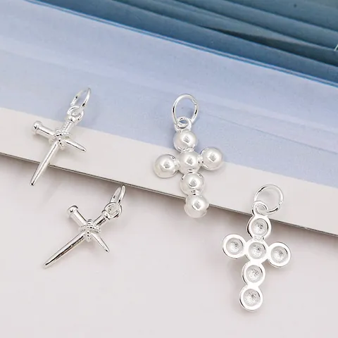 925 Sterling Silver Personal Cross Pendant DIY Jewelry Handcraft Necklace Bracelet Accessories Gothic Sword Arrow Style Charm