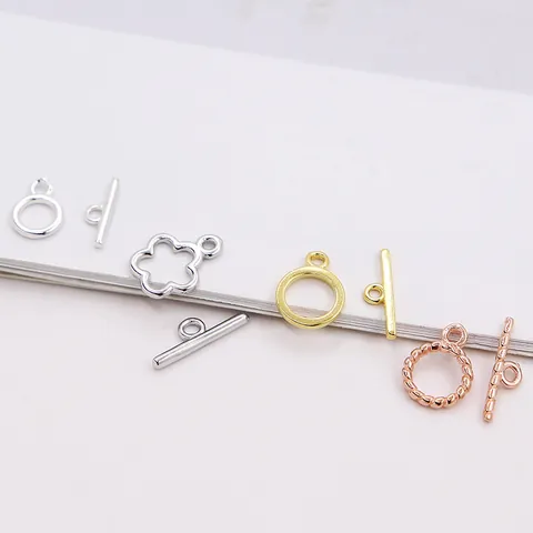 Broches de Palanca OT de Plata de Ley S925 Flor Trenzada Redonda Cierre de Conexión para DIY Collar Pulsera Joyería