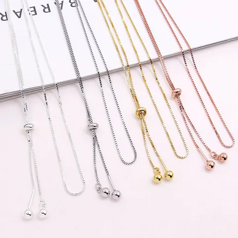 925 Sterling Silver Adjustable Box Chain Necklace With Slider Clasp Gold Silver Rose Gold Plated DIY Jewelry For Women