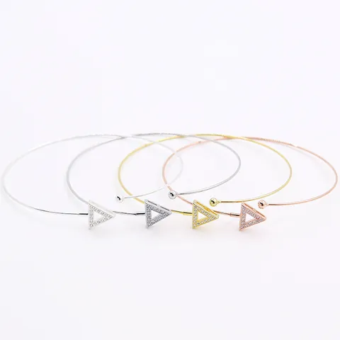 Brazalete Abierto de Plata de Ley 925 para Mujer Colgante de Triángulo de Zirconia DIY Cierre de Rosca Joyería