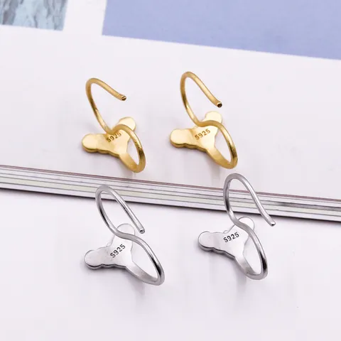Crochets d'Oreilles en Argent Sterling 925 pour la Fabrication de Bijoux DIY Rétro Mat Or Argent Fleurs Gravées Fils d'Oreille en U