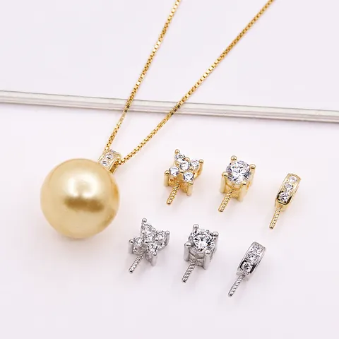 S925 Sterling Silver Cubic Zirconia Pendant Bail Connector For DIY Jewelry Making Pearl Bead Pendant Base Finding