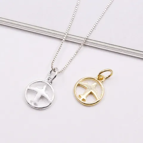 Colgante de Plata de Ley 925 con Forma de Avión Dije de Avión Hueco para Creación de Joyas DIY Pulsera Collar Accesorios