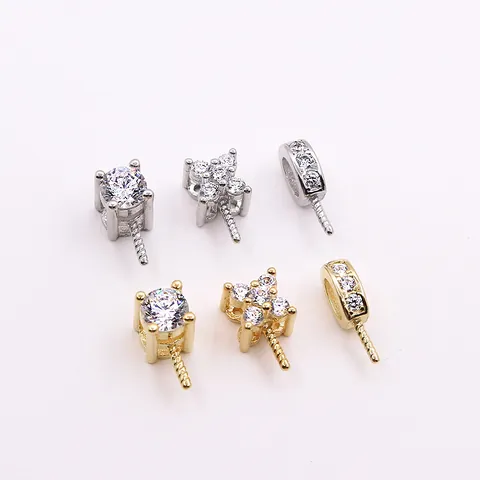 S925 Sterling Silver Cubic Zirconia Pendant Bail Connector For DIY Jewelry Making Pearl Bead Pendant Base Finding