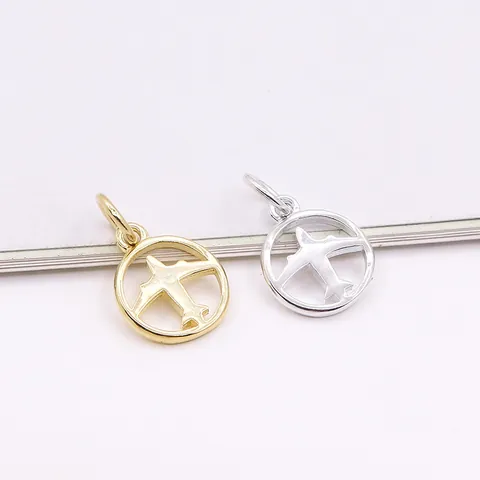 Colgante de Plata de Ley 925 con Forma de Avión Dije de Avión Hueco para Creación de Joyas DIY Pulsera Collar Accesorios