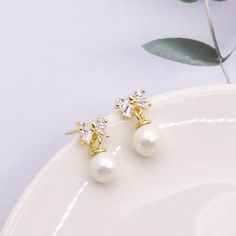 S925 Sterling Silver Earring Post Zirconia Inlaid Flower Butterfly Shaped DIY Jewelry Making Component Artificial Pearl Mount Stud Earring Findings
