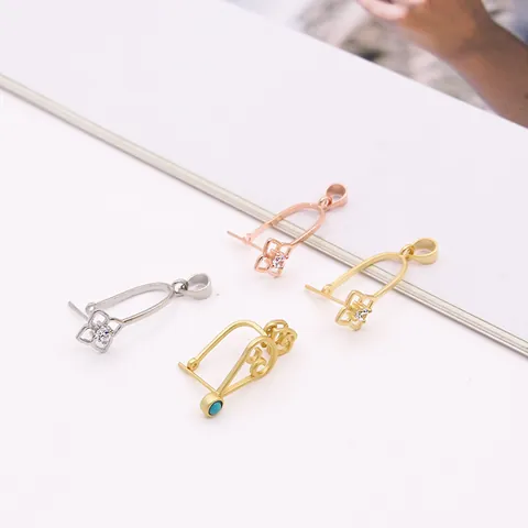925 Sterling Silver Pendant Bail Clover Heart DIY Jewelry Making Connector With Zirconia Turquoise For Jade Necklace Findings