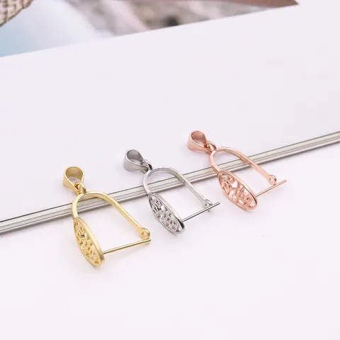 S925 Sterling Silver Pendant Bail Clasp For DIY Jewelry Making Hollow Heart Flower Oriental Character Pendant Connector Findings Component