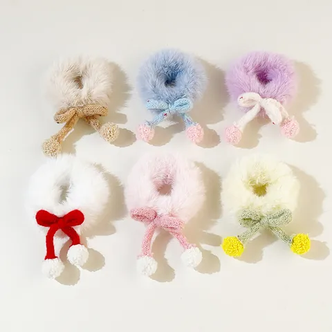 Süßer Plüsch Haargummi Mit Strickschleife Und Fellknäuel Süße Elastische Haargummis Für Damen Mädchen Winter Haarschmuck