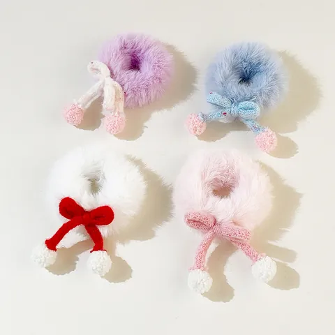 Süßer Plüsch Haargummi Mit Strickschleife Und Fellknäuel Süße Elastische Haargummis Für Damen Mädchen Winter Haarschmuck