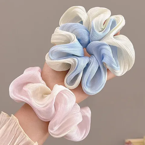 Sommer Farbverlauf Netzgewebe Plissiert Scrunchie Große Organza Elastische Haargummi Süß Koreanischer Stil Damen Haarschmuck