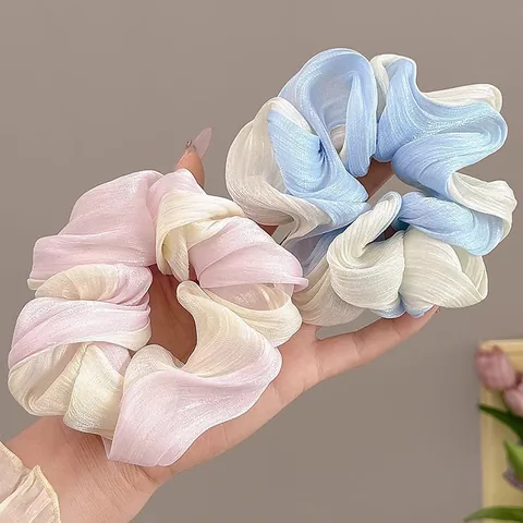 Sommer Farbverlauf Netzgewebe Plissiert Scrunchie Große Organza Elastische Haargummi Süß Koreanischer Stil Damen Haarschmuck