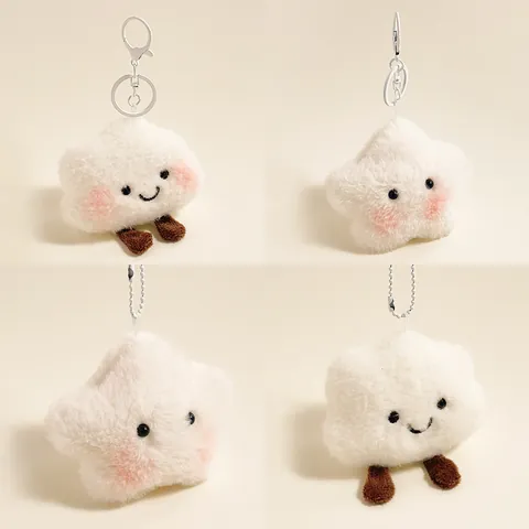 Creative Plush Star And Cloud Keychain Squeaky Soft Stuffed Bag Hanging Charm For Women Girls Cute Cartoon Decoration Gift