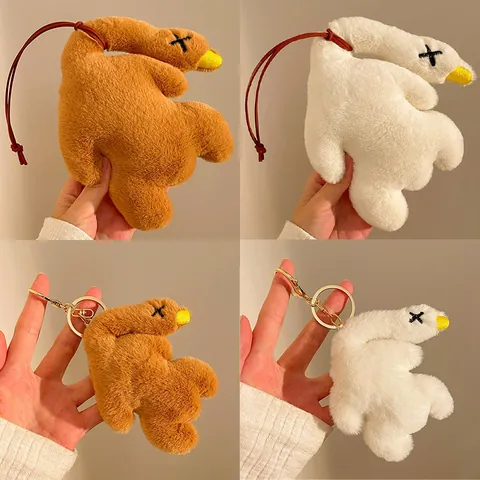 Cute Plush Duck Goose Keychain Pendant For Bag Backpack Soft Stuffed Animal Toy Brown White Charms Gift For Women Girls