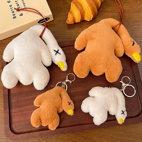 Cute Plush Duck Goose Keychain Pendant For Bag Backpack Soft Stuffed Animal Toy Brown White Charms Gift For Women Girls