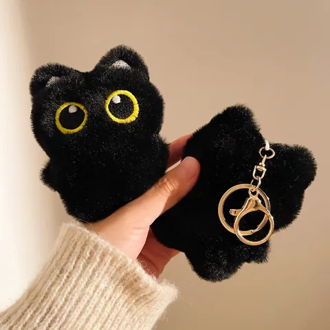 Mignon Porte-clés Peluche Chat Noir Pendentif Sac Animal Pour Sac à Dos Jouet en Peluche Doux Charme Pour Clé Voiture Cadeau