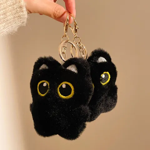 Mignon Porte-clés Peluche Chat Noir Pendentif Sac Animal Pour Sac à Dos Jouet en Peluche Doux Charme Pour Clé Voiture Cadeau