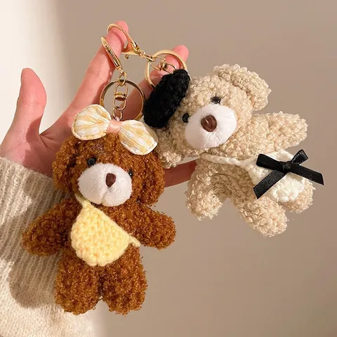 Süßer Plüsch Teddybär Schlüsselanhänger Kuscheltier Taschenanhänger Mit Mini Rucksack Strickmütze Spitzenkleid Für Damen Mädchen Geschenk