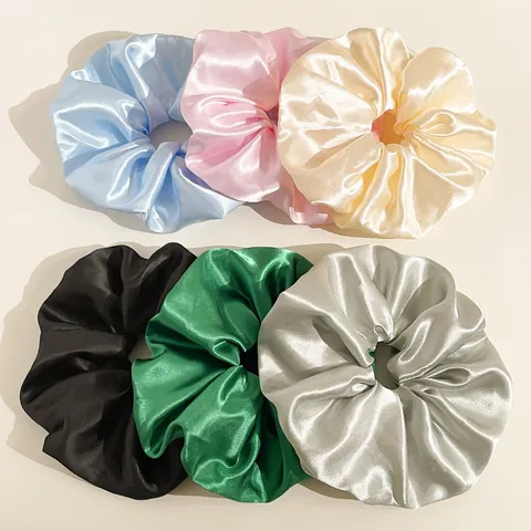 Übergroße Satin Haargummis Einfarbig Elastische Haarbänder Elegant Hochglanz Pferdeschwanz Halter Mode Accessoires Damen