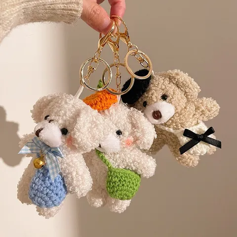 Cute Soft Plush Bear Dog Keychain Pendant For Bag Charm Creative Teddy Bear Doll Accessories Kawaii Plush Animal Keyring Gift