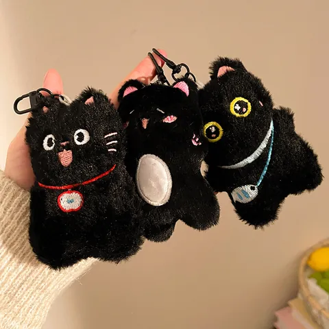 Soft Black Cat Plush Keychain Cute Cartoon Animal Stuffed Doll Bag Pendant Decorative Accessory For Keys Backpack Gift