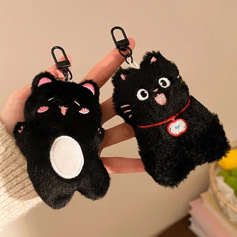 Soft Black Cat Plush Keychain Cute Cartoon Animal Stuffed Doll Bag Pendant Decorative Accessory For Keys Backpack Gift