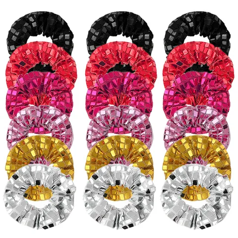 Chouchous à Paillettes Boule Disco Pour Femmes Miroir Carré Élastiques À Cheveux Brillants Rétro Fête Performance Accessoires