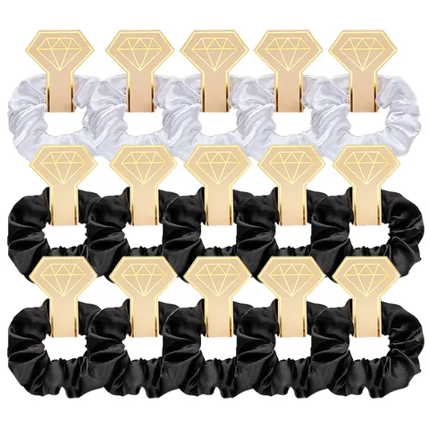 Chouchous en Satin de Couleur Unie pour Femmes Élégants Attache Cheveux en Tissu Imitation Soie Avec Emballage Carte Cadeau Bague en Diamant