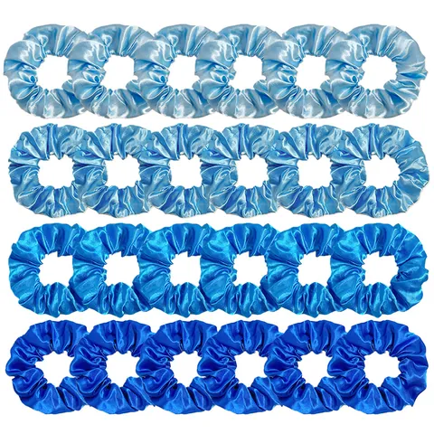Blue Gradient Satin Scrunchies For Women Ruffled Silky Hair Ties Elastic Ponytail Holders Soft Solid Color Hair Accessories