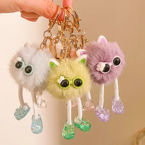 Llavero de Monstruo de Bola de Peluche Creativo Piernas Largas Lindo Colgante de Bolso de Peluche Muñeca de Dibujos Animados Con Gafas para Mujer