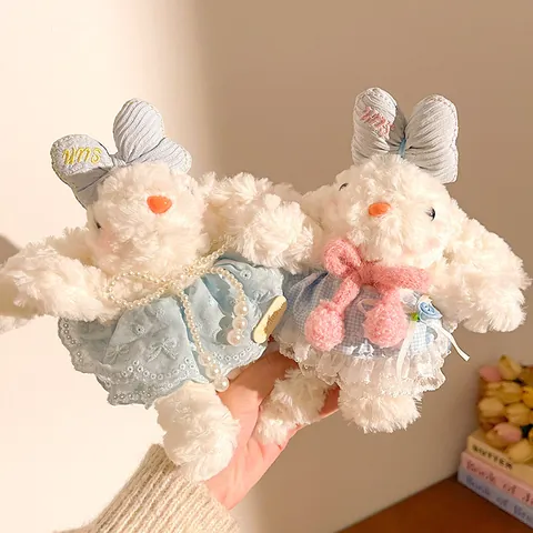 Kawaii Plush Rabbit Keychain Stuffed Bunny Bag Pendant With Lace Dress Ribbon Bow For Girls Women Gift White Bunny Toy