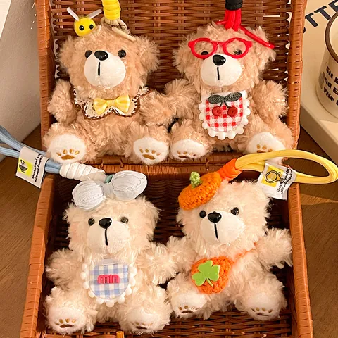 Schattige Beer Pluche Sleutelhanger Zacht Knuffeldier Tas Hanger Met Lint Cartoon Cadeau Voor Meisjes Vrouwen Accessoires